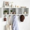 Wall-Mounted Coat Rack with Storage Compartments & Double Hooks, Rustic Brown Wooden Entryway Organizer Shelf for Home Bathroom Mudroom