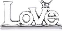 Love Sign Decoration, White+Silver Love Statue for Home Decor, Personalized Bird Sculpture Chrome Style Figurine, Desktop,Living Room, Bedroom