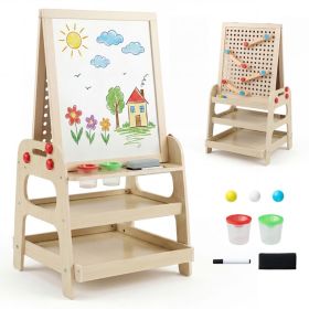 2-in-1 Kids Art Easel with Magnetic Whiteboard and Marble Run Game