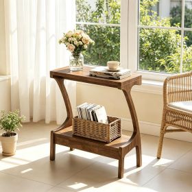Narrow Wood End Table with 2-Tier Storage Shelf Side Table for Living Room Bedroom Rustic Style Furniture