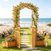 83 Inch Garden Arbor with Gate And 2 Planter Boxes Outdoor Wooden Archway for Planting And Privacy Fence