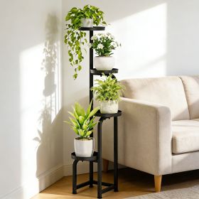 Tall Plant Stand Indoor Outdoor, 4 Tier Metal Plant Shelf with Round Trays