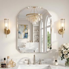 30"x40" Frameless Arched Bathroom Mirror Beveled Diamond Edge Wall Mirror Vanity Decorative Mirror