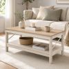 Coffee Table with Open Storage Shelf,2-Tier Rustic Farmhouse Center Table for Living Room, Natural Oak