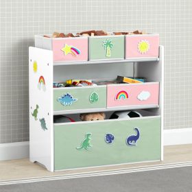 Design & Store 6 Bin Toy Storage Organizer with Interchangeable Patches, Green/Pink