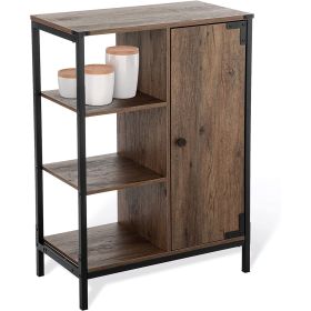 34"H x 24' W x 13"D Bathroom Cabinet with Steel Frame, 3 Shelves, Brown
