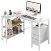 47 Inch L Shaped Desk with Power Outlets, Computer Desk with 3 Drawers, Shelves, Monitor Stand, Corner Work, White