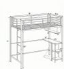 Twin Loft Bed with Desk Built-in LED Lights And Charging Station Heavy-Duty Metal Bed Frame with Guardrail for Youth