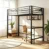Twin Loft Bed with Desk Built-in LED Lights And Charging Station Heavy-Duty Metal Bed Frame with Guardrail for Youth