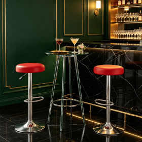 Set of 2 Height-Adjustable Swivel Bar Stools 360° Rotating Kitchen Counter Stools Modern PU Leather And Metal Bar Stool Set