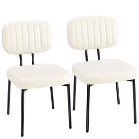 Dining Chairs Set of 2, Mid Century Modern Kitchen Chairs with Faux Leather for Kitchen, Living Room, Beige