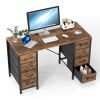 47 Inch Computer Desk with 8 Fabric Drawer, Home Office Desk with Power Outlets, Large Storage,Rust