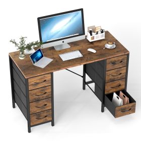 47 Inch Computer Desk with 8 Fabric Drawer, Home Office Desk with Power Outlets, Large Storage,Rust