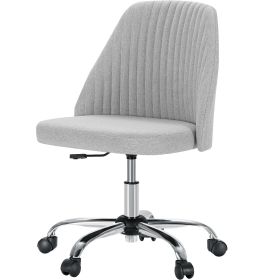 Vanity Chair, Armless Desk Chair with Wheels, Adjustable Swivel Fabric Makeup Chair, Comfortable Home Office Task Computer Chair, Gray