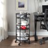 32" 3-Tier Rolling Round Kitchen Storage Bar Cart, Black