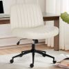 PU leather Armless Office Chair Criss Cross Legged Chair with Wheels, Beige