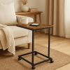 C-Shaped End Table with Wheels for Sofa Side, Bedside & Reading Corner Use, Brown