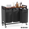 Laundry Hamper with 3 Pull-Out Removable Laundry Bags Clothing Sorter with Shelf and Wheels(Adjustable feet)