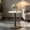 round Marble Side Table Pedestal End Table with Stone Finish Wooden Base Living Room Decorative Coffee Table