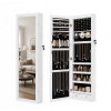 Wall/Door Mount LED Mirror Jewelry Organizers and Storage, Lockable Makeup Storage Cabinet, White