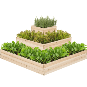 3-Tier Open-Bottom Raised Garden Bed for Flowers Herbs Vegetable, Wood