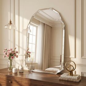 20"x28" Frameless Arched Bathroom Mirror Beveled Diamond Edge Wall Mirror Vanity Decorative Mirror