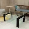 Glass Coffee Table, 38.6" Modern Rectangle Side Center Tables with Clear Tempered Glass Top for Living Room Black