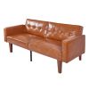Modern PU Leather Futon Sofa with Tufted Backrest, Adjustable Reclining Couch with Wood & Metal Legs, Mid-Century Style Sofa for Living Room