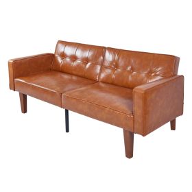 Modern PU Leather Futon Sofa with Tufted Backrest, Adjustable Reclining Couch with Wood & Metal Legs, Mid-Century Style Sofa for Living Room