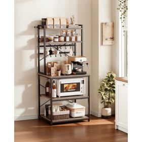 Kitchen Bakers Rack, 23.6-Inch Wide Stand with X-Support, 12 Hooks, Double Top Shelf, Coffee Bar Organizer for Dishes, Bowls, and Spices