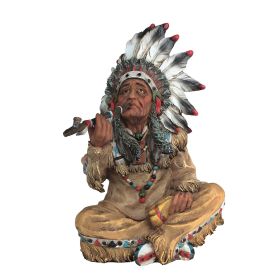 10"H Native American Smoking a Pipe Native American Figurine Home Decor Gift