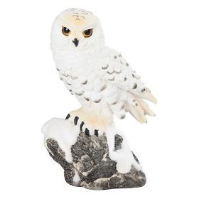 5"H Snowy Owl Standing on Rock Figurine Home Decor Gift