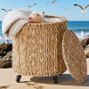 Vintage Storage Basket, Multipurpose Rolling Hamper With Brakable Wheels and Lid, Braid Laundry Bin