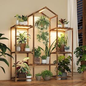 Plant Stand Indoor with Grow Lights Wood Plant Shelf for Hanging Planter Pots Display Flower