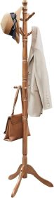 Solid Wood Coat Rack and Stand, Free Standing Hall Coat Tree with 10 Hooks for Hats,