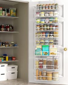 White 9-Tier Over The Door Pantry Organizer, Pantry Organization And Storage, Metal Hanging Spice Rack Shelves Door, Home Kitchen Essentials