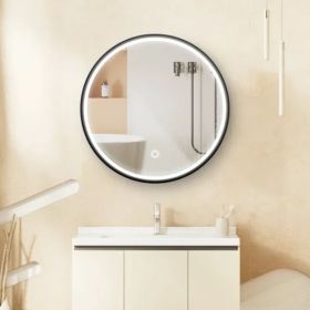 Black 24x24 Metal LED Medicine Cabinet Mirror, Wall Mount Anti-Fog 3 Color Light Bathroom Storage Cabinet