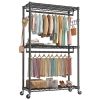 45 Inch Rolling Clothes Rack, Adjustable Metal Shelves, Heavy Duty Clothes Rack with Side Hooks for Household, Laundry Room, Black