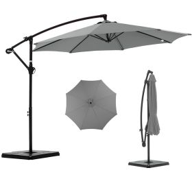 10ft Offset Hanging Outdoor Patio Umbrella with Base Stand Rotate and Tilt, 8 Ribs, UV Protection for Pool Garden Backyard Market, Gray