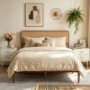 Boho Rattan Wooden Brown Bed Frame with Wooden Slat Support Full  Size Bedroom Furniture