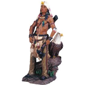 17"H Native American Warrior with Eagle Figurine Home Decor Gift