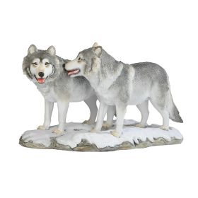 11"W Wolf Couple Standing in Snow Figurine Home Decor Gift