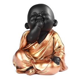 6"H Speak No Evil Little Buddhist Monk in Gold and Black Figurine Home Decor Gift
