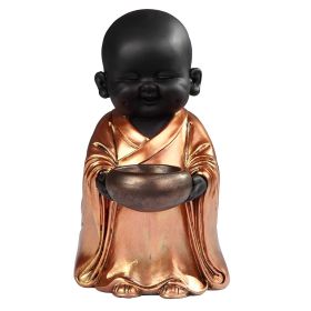 7"H Standing Little Buddhist Monk with Alms Bowl in Gold and Black Figurine Home Decor Gift