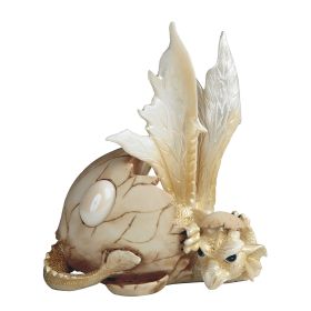5"H October Birthstone Beige Dragon Baby Hatchling in Egg Figurine Home Decor Gift
