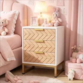 Modern Bedside Nightstand with Metal Frame 3 Drawers Bedside End Table for Bedroom Furniture And Decor