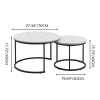 Set of 2 Round Nesting Coffee Tables with Marble Pattern Top and Sturdy Metal Frame, End Side Tables for Living Room and Balcony, White