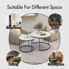 Set of 2 Round Nesting Coffee Tables with Marble Pattern Top and Sturdy Metal Frame, End Side Tables for Living Room and Balcony, White