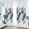 Blue Feather Print Semi-Blackout Curtain Set, 2 Panels 52 x 84 Inches Each