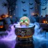Halloween Skull Mist Cauldron Decor, Resin Witch Cauldron with Built-in Mist Maker & Green LED Lights